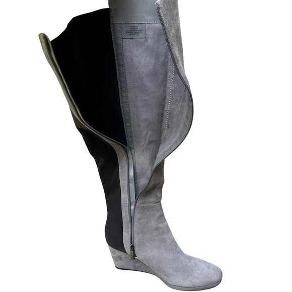 Vince Camuto Alexila‎ Gray Suede Black Over the Knee Boots Wedge Heel Size 10 - Picture 3 of 6